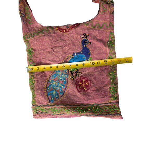 READ Boho Embroidered Peacock Crossbody Bag Red Floral Sequin Hippie Purse - Picture 8 of 10